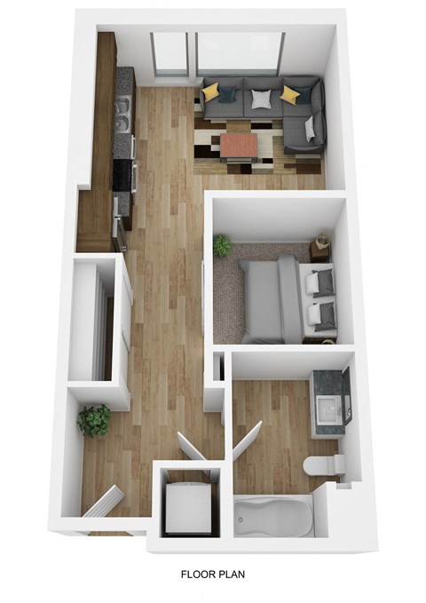 Floor plan for studio, 1 bath, 577 sqft