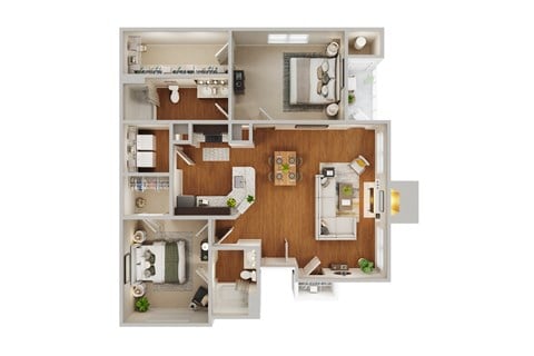 Floor plan for 2 beds, 2 baths, 1022 sqft