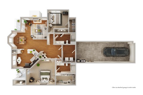 Floor plan for 2 beds, 2 baths, 1264 sqft