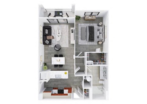 Floor plan for 1 bed, 1 bath, 872 sqft