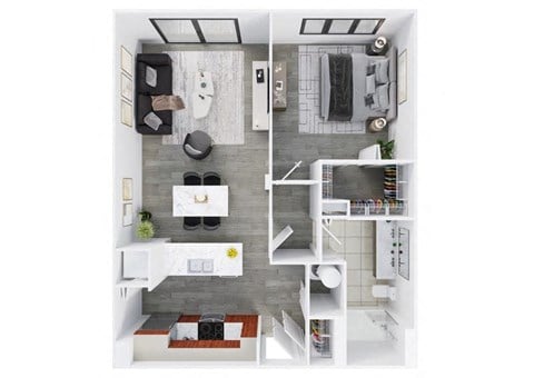 Floor plan for 1 bed, 1 bath, 902 sqft
