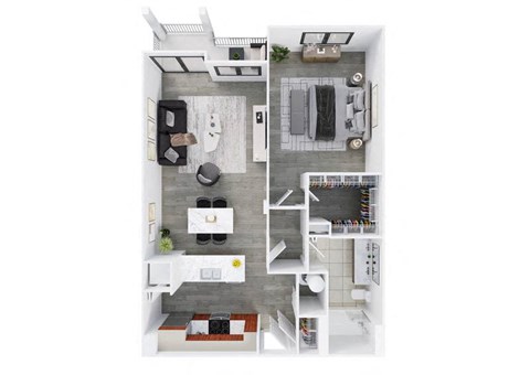 Floor plan for 1 bed, 1 bath, 976 sqft