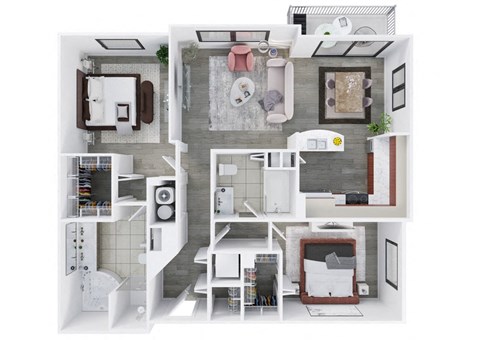 Floor plan for 2 beds, 2 baths, 1267 sqft