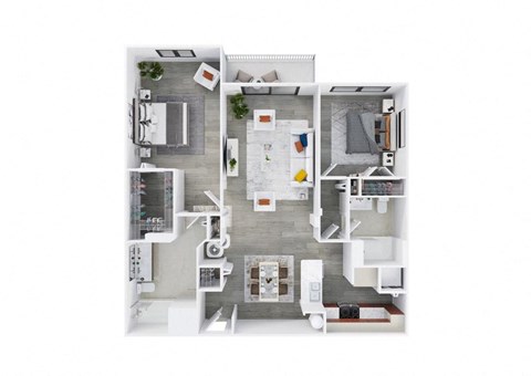 Floor plan for 2 beds, 2 baths, 1347 sqft
