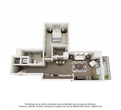 Floor plan for 1 bed, 1 bath, 753 sqft
