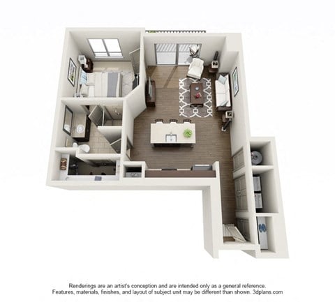 Floor plan for 1 bed, 1 bath, 762 sqft