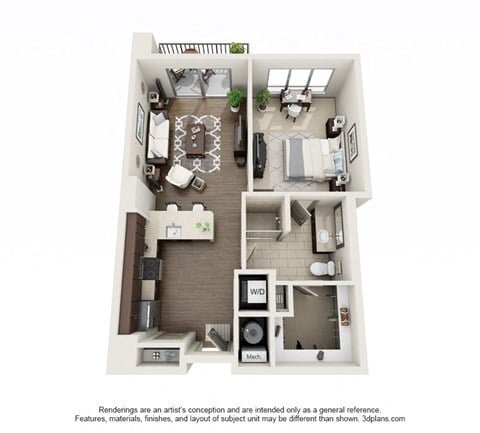 Floor plan for 1 bed, 1 bath, 795 sqft