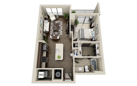 Floor plan for 1 bed, 1 bath, 831 sqft