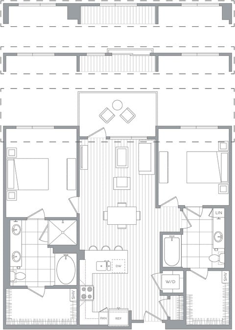 Floor plan for 2 beds, 2 baths, 1149 sqft