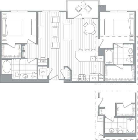 Floor plan for 2 beds, 2 baths, 1183 sqft