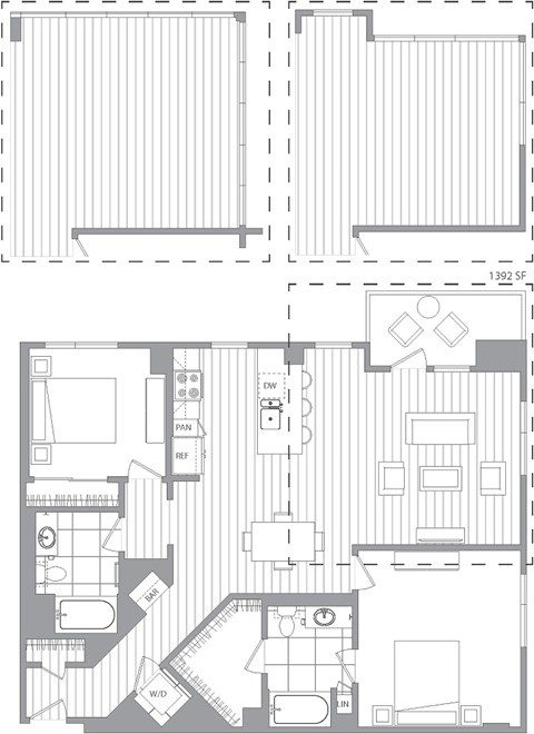 Floor plan for 2 beds, 2 baths, 1312 sqft