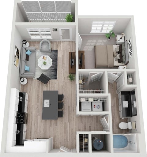 Floor plan for 1 bed, 1 bath, 766 sqft