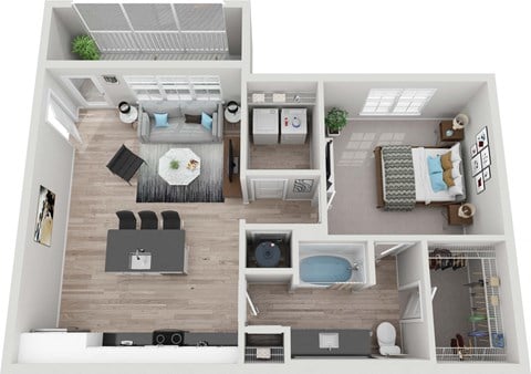 Floor plan for 1 bed, 1 bath, 806 sqft