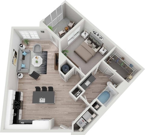 Floor plan for 1 bed, 1 bath, 861 sqft
