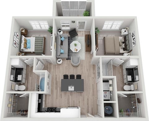 Floor plan for 2 beds, 2 baths, 947 sqft