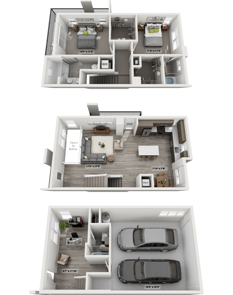 Floor plan for 3 beds, 3 baths, 1710 sqft