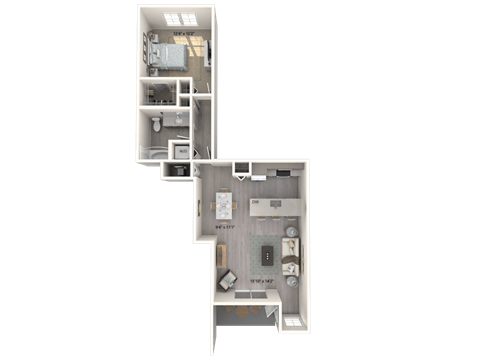 Floor plan for 1 bed, 1 bath, 861 sqft