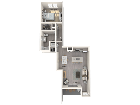 Floor plan for 1 bed, 1 bath, 861 sqft