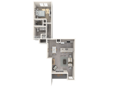 Floor plan for 1 bed, 1 bath, 867 sqft