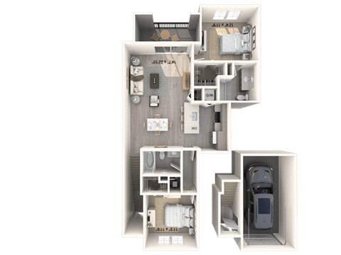 Floor plan for 2 beds, 2 baths, 1095 sqft