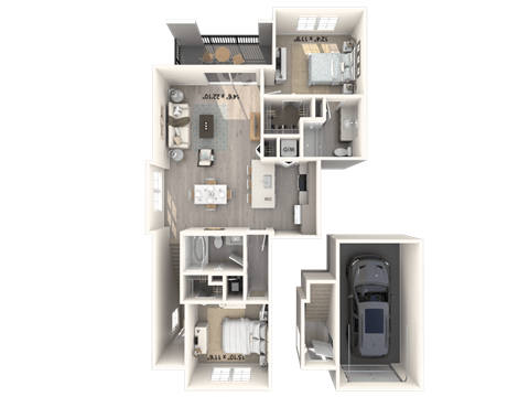 Floor plan for 2 beds, 2 baths, 1112 sqft