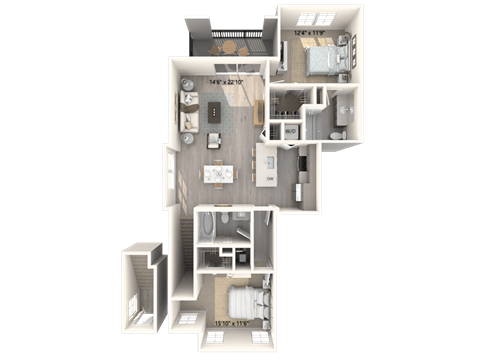 Floor plan for 2 beds, 2 baths, 1112 sqft