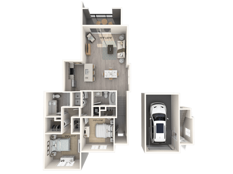Floor plan for 2 beds, 2 baths, 1193 sqft