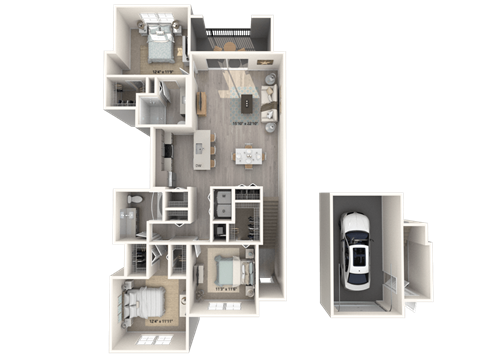 Floor plan for 3 beds, 2 baths, 1444 sqft