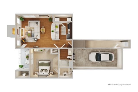 Floor plan for 1 bed, 1 bath, 767 sqft