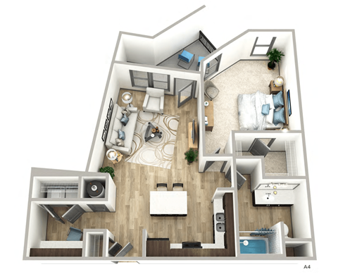 Floor plan for 1 bed, 1 bath, 775 sqft