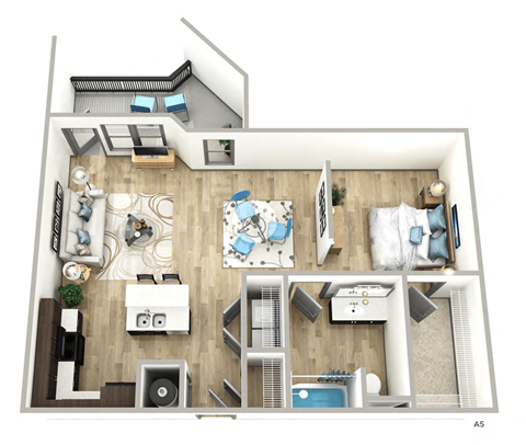 Floor plan for 1 bed, 1 bath, 787 sqft