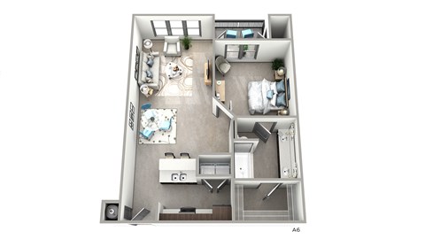 Floor plan for 1 bed, 1 bath, 802 sqft