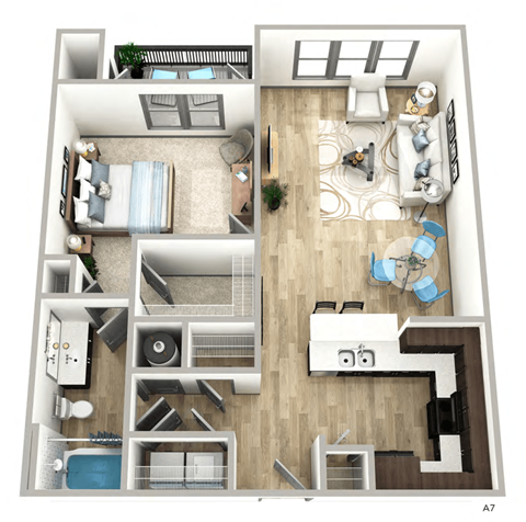 Floor plan for 1 bed, 1 bath, 816 sqft