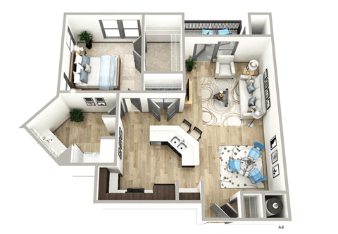 Floor plan for 1 bed, 1 bath, 824 sqft