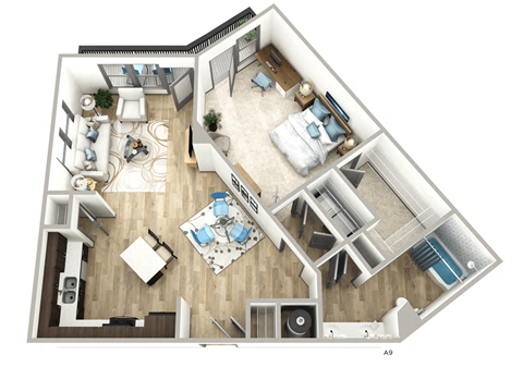 Floor plan for 1 bed, 1 bath, 850 sqft