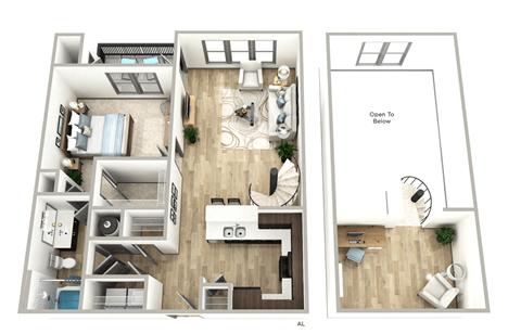 Floor plan for 1 bed, 1 bath, 967 sqft