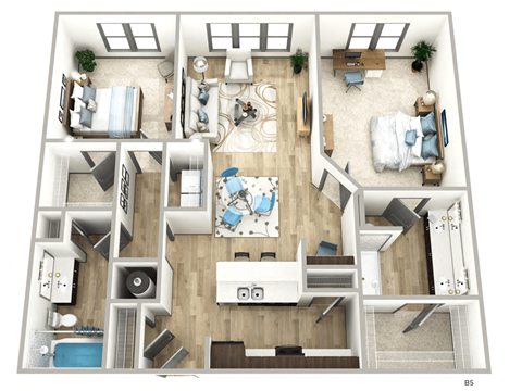 Floor plan for 2 beds, 2 baths, 1090 sqft