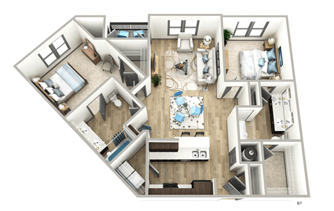 Floor plan for 2 beds, 2 baths, 1103 sqft