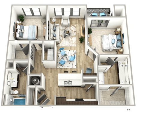 Floor plan for 2 beds, 2 baths, 1150 sqft