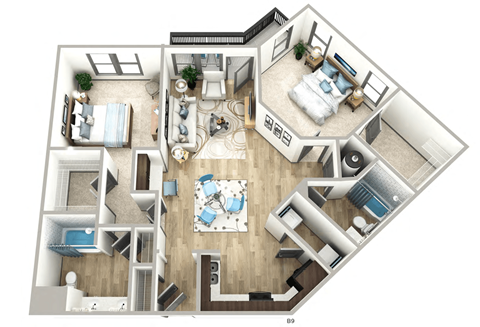 Floor plan for 2 beds, 2 baths, 1189 sqft