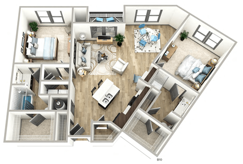 Floor plan for 2 beds, 2 baths, 1203 sqft