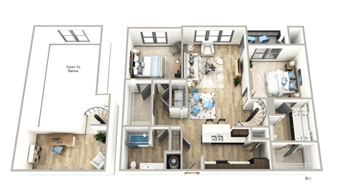 Floor plan for 2 beds, 2 baths, 1309 sqft