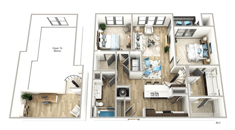 Floor plan for 2 beds, 2 baths, 1480 sqft