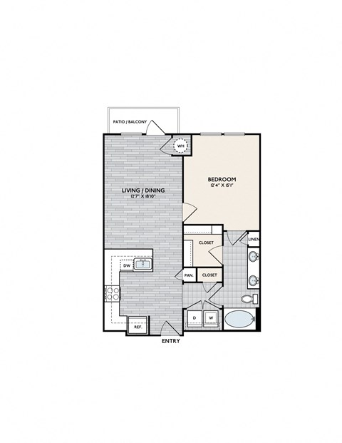 Floor plan for 1 bed, 1 bath, 781 sqft