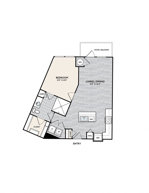 Floor plan for 1 bed, 1 bath, 820 sqft
