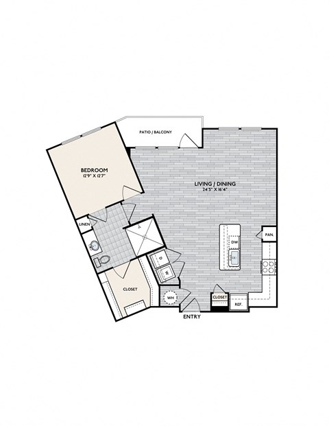 Floor plan for 1 bed, 1 bath, 978 sqft