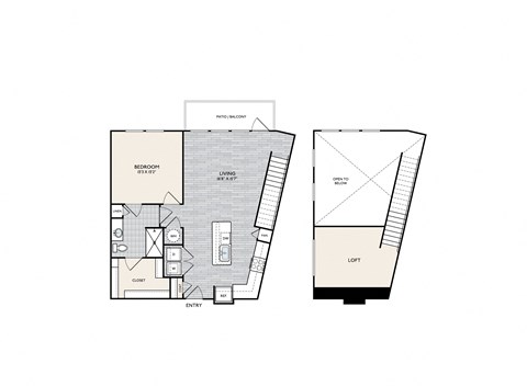Floor plan for 1 bed, 1 bath, 1125 sqft