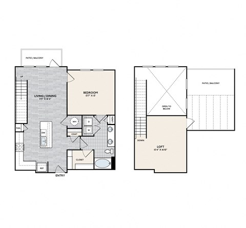 Floor plan for 1 bed, 1 bath, 1131 sqft