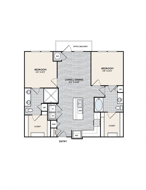 Floor plan for 2 beds, 2 baths, 1119 sqft