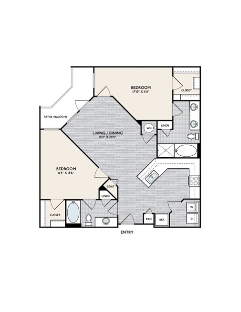 Floor plan for 2 beds, 2 baths, 1150 sqft